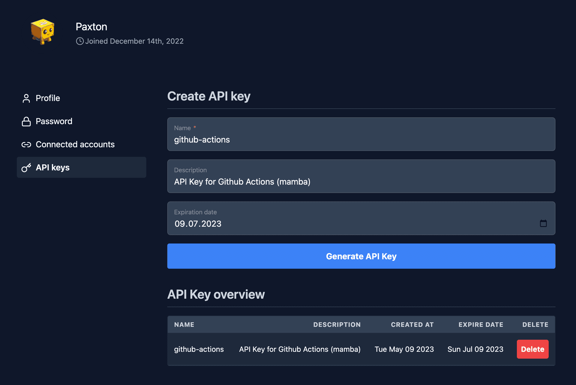 API Key UI